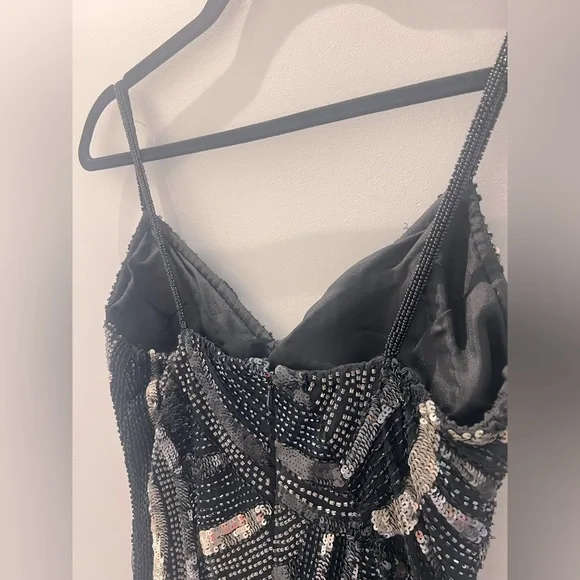 Vintage SCALA Black & Silver Beaded Fringe Dress | Size M | Made in India - Picture 6 of 7